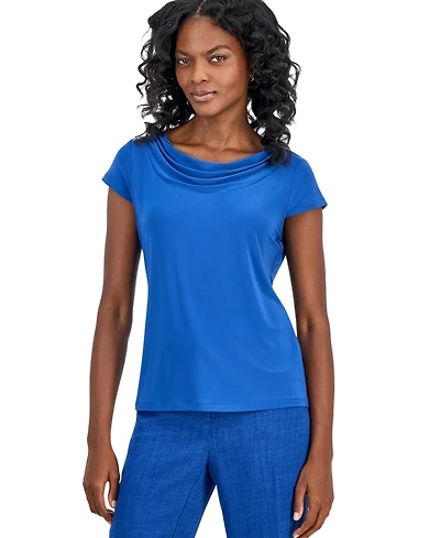 Kasper Petite Cap-Sleeve Cowl Neck Blouse