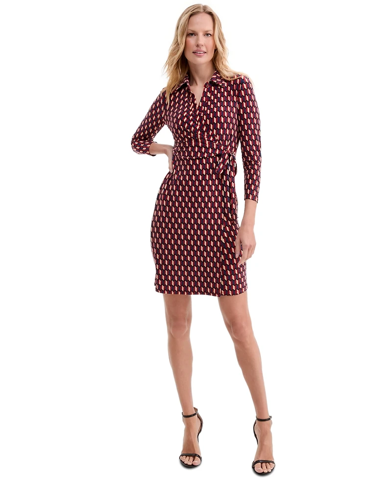 Anne Klein Petite Women's Collared Faux-Wrap Mini Dress
