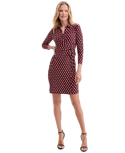 Anne Klein Petite Women's Collared Faux-Wrap Mini Dress