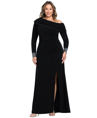 Betsy & Adam Plus Asymmetrical Neck Gown