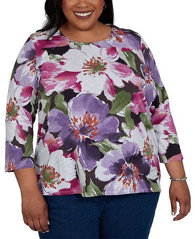 Alfred Dunner Plus Violet Blooms Knit Top