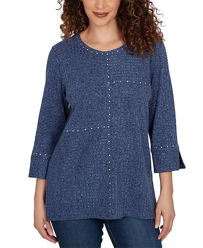Alfred Dunner Women's Spliced Texture Metallic Studded Top