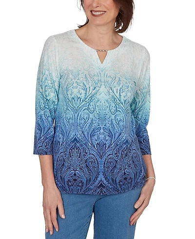 Alfred Dunner Petite Ombre Medallion Knit Top