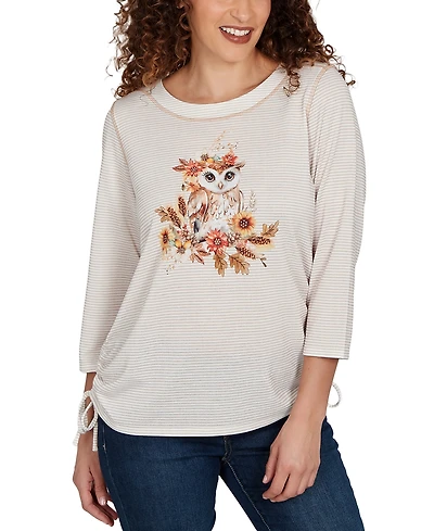 Alfred Dunner Petite Autumn Owl Knit Top