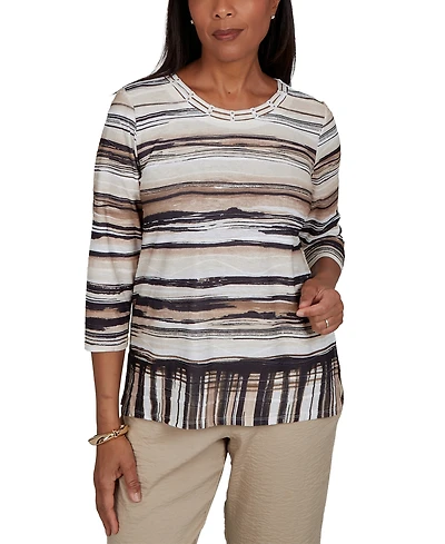 Alfred Dunner Women's Travel Advisory Scratched Stripes Knit Top