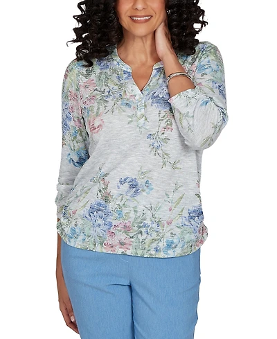 Alfred Dunner Women's Provence Floral Borders Henley Top