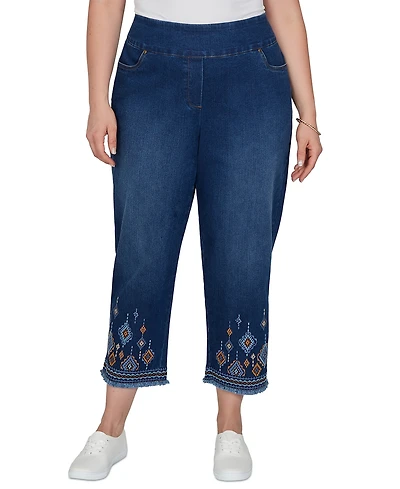 Alfred Dunner Plus Pull-On Mid-Rise Cropped-Ankle Denim Pants