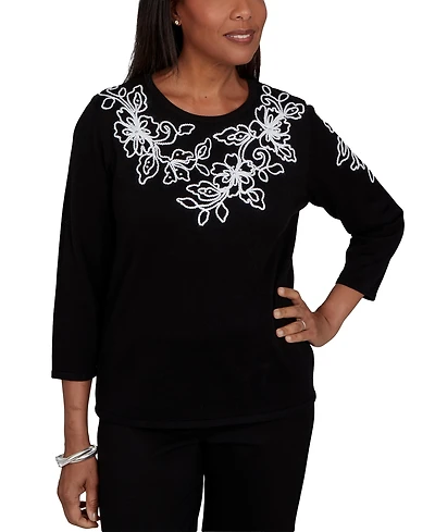 Alfred Dunner Women's Floral Scroll Soutache Sweater
