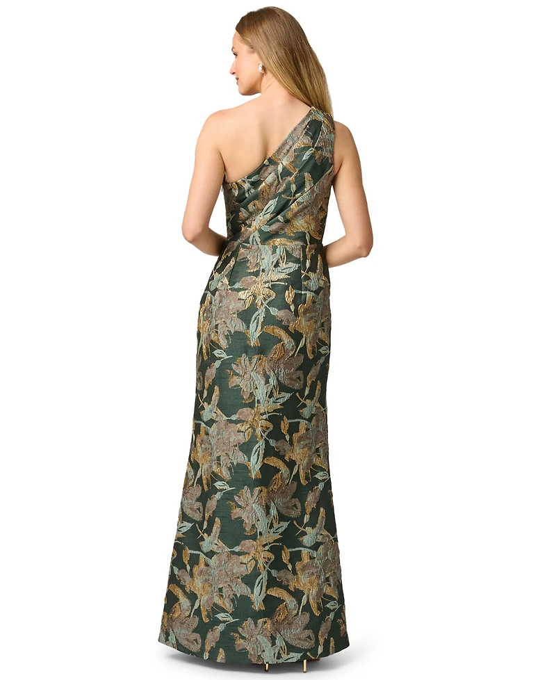 Adrianna Papell Petite Floral-Jacquard One-Shoulder Gown