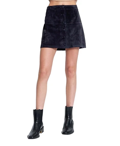 Central Park West Women's Scarlet Genuine Suede Button Skirt