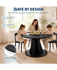 homfan Round Dining Table, Modern Pedestal Kitchen Table with 1.18" Thick Tabletop & Sturdy Base, Seats 4