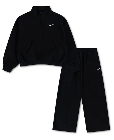 Nike Girls' 4-6X Sportswear Standard Fleece Half-Zip Top and Pants, 2-Piece Set