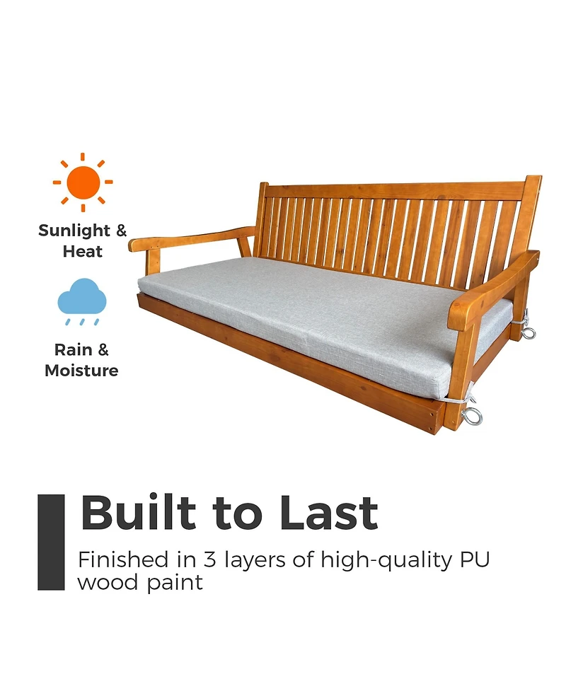 Innovaze 6 Feet Wooden Porch Swing Bed with Thick Cushion – Outdoor Hanging Daybed for Patio or Porch, Solid Fir Wood Frame, Weather-Resistan