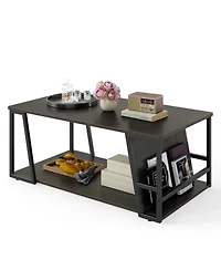 Mecale Rectangle Coffee Table 2 Tier Industrial Accent with Storage Shelf and Compartment