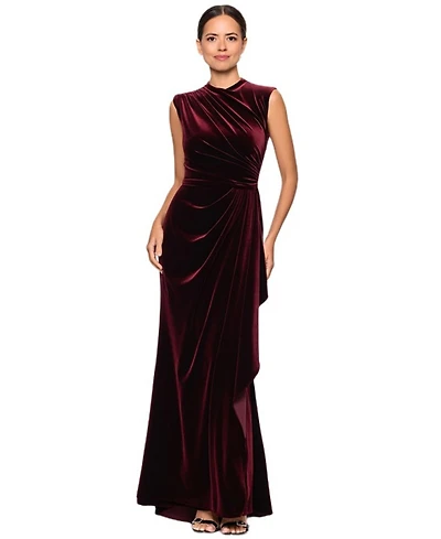Betsy & Adam Women's Cherie Long Velvet Mock Neck Gown
