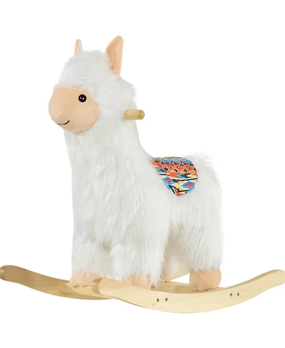 Glintex Kids Ride-On Rocking Llama with Soft Plush Body and Grip Handlebar, Toddler Rocker on Wood Base for Ages 3 and Up, Holds 66 lbs, White