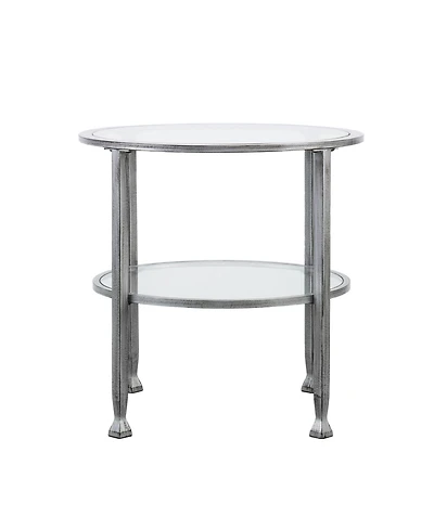 HomeRoots 24" Clear Glass And Distressed Iron Round End Table With Shelf