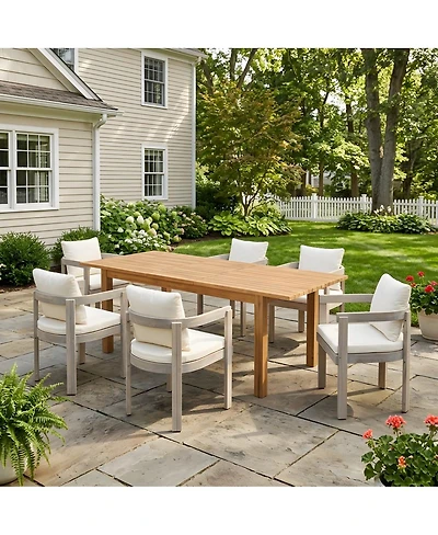 Asagikoiai 7-Piece Acacia Wood Outdoor Patio Dining Set with Expandable Table and Cushioned Chairs