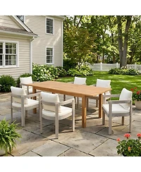 Asagikoiai 7-Piece Acacia Wood Outdoor Patio Dining Set with Expandable Table and Cushioned Chairs