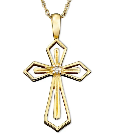 14k White or Yellow Gold Pendant, Diamond Accent Cross
