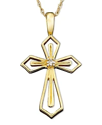 14k White or Yellow Gold Pendant, Diamond Accent Cross
