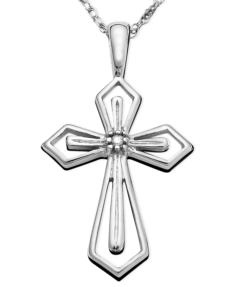 14k White or Yellow Gold Pendant, Diamond Accent Cross