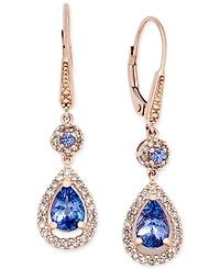 Tanzanite (1-5/8 ct. t.w.) and Diamond (1/3 ct. t.w.) Teardrop Halo Drop Earrings in 14k Rose Gold