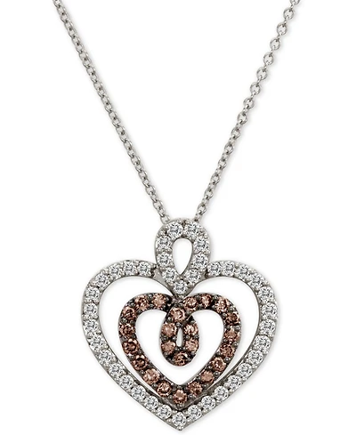 Le Vian Chocolatier Diamond Double Heart Pendant Necklace (9/10 ct. t.w.) in 14k White Gold