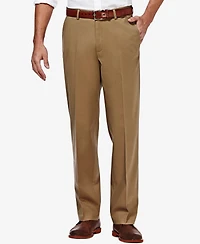 Haggar Men's Premium No Iron Khaki Classic Fit Flat Front Hidden Expandable Waist Pant