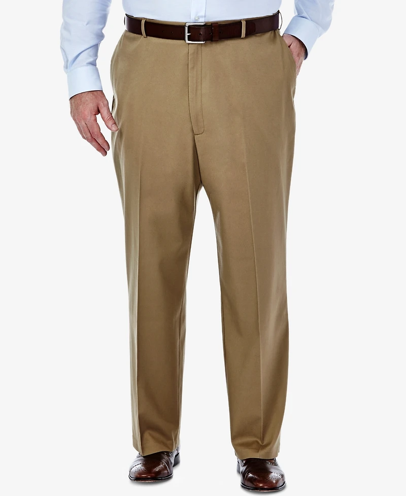 Haggar Men's Big & Tall Premium No Iron Khaki Classic Fit Flat Front Hidden Expandable Waistband Pants