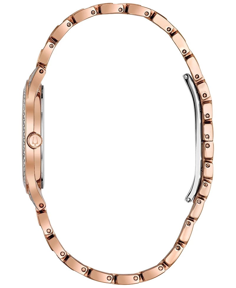 Bulova Women's Crystal Accented Rose Gold-Tone Stainless Steel Bracelet Watch 32mm 98L235