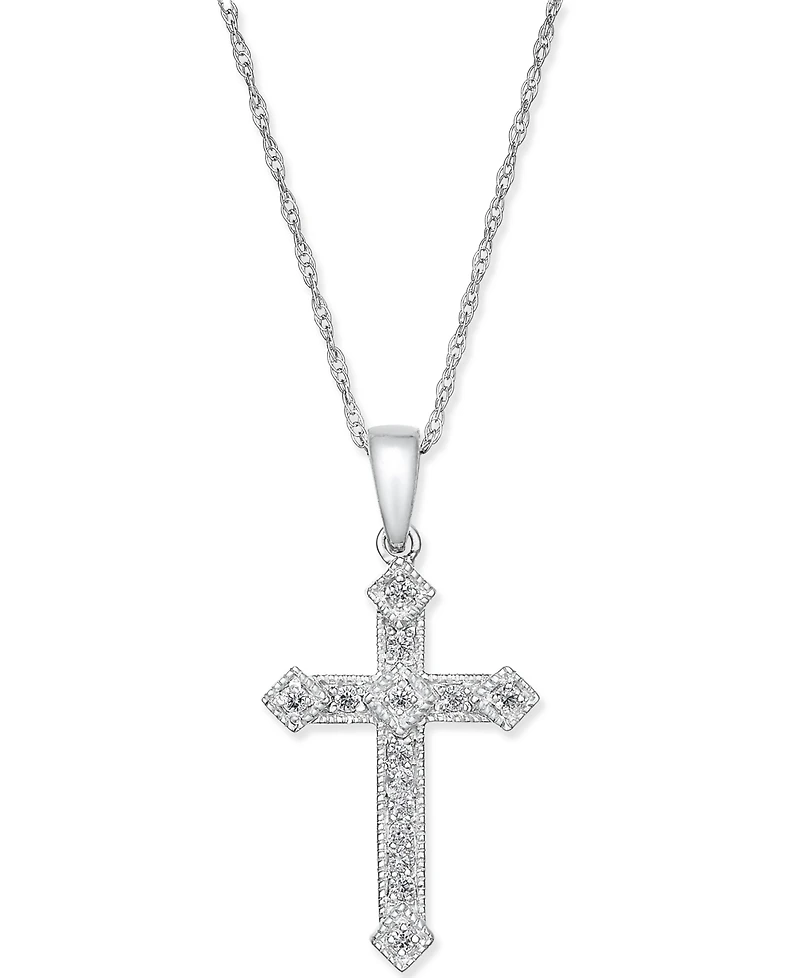 Diamond Cross Pendant Necklace (1/10 ct. t.w.) 14k Gold or White