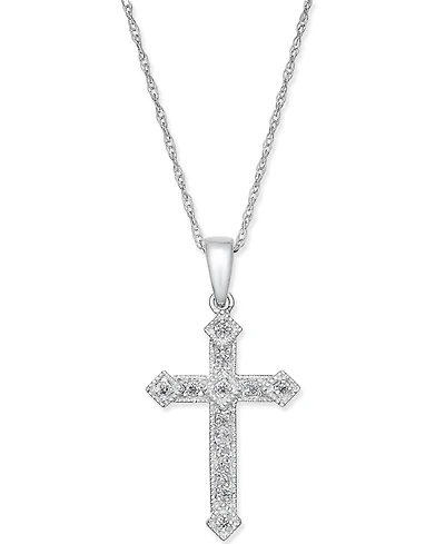 Diamond Cross Pendant Necklace (1/10 ct. t.w.) 14k Gold or White