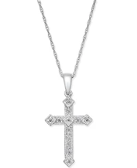 Diamond Cross Pendant Necklace (1/10 ct. t.w.) 14k Gold or White