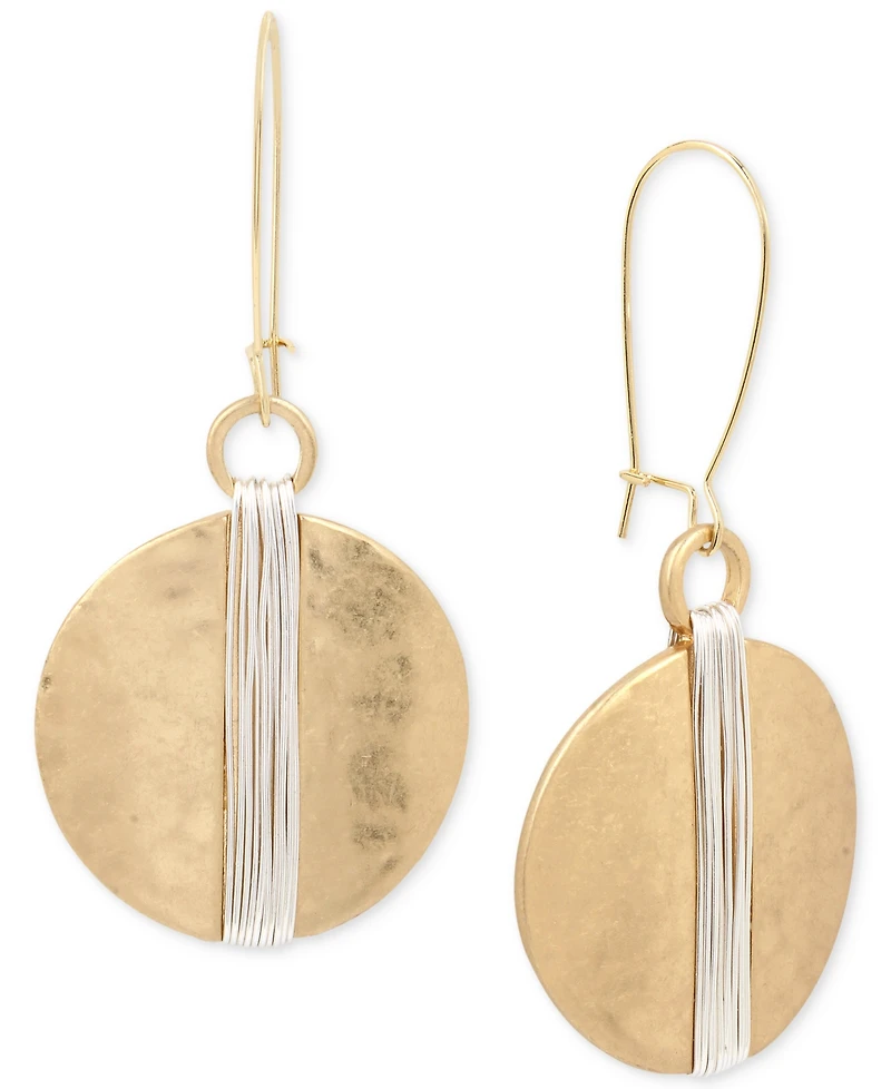 Robert Lee Morris Soho Two-Tone Wire Wrapped Hammered Disc Drop Earrings