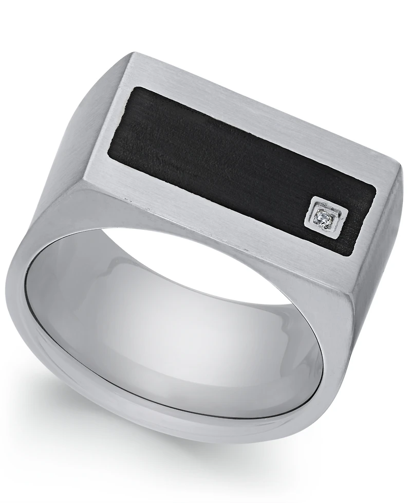 Sutton by Rhona Men's Stainless Steel Cubic Zirconia and Black Enamel Ring