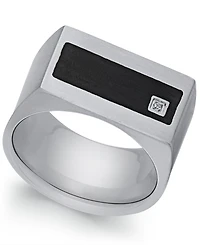 Sutton by Rhona Men's Stainless Steel Cubic Zirconia and Black Enamel Ring