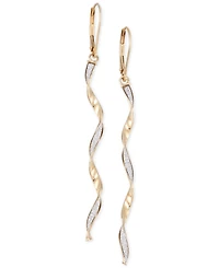 Italian Gold Twist Glitter Long Drop Earrings in 14k Gold