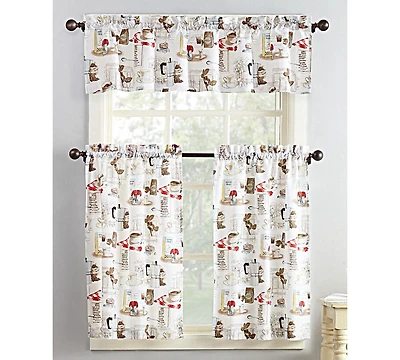 Brew Coffee Shop Semi-Sheer Rod Pocket Kitchen Curtain Valance and Tiers Set