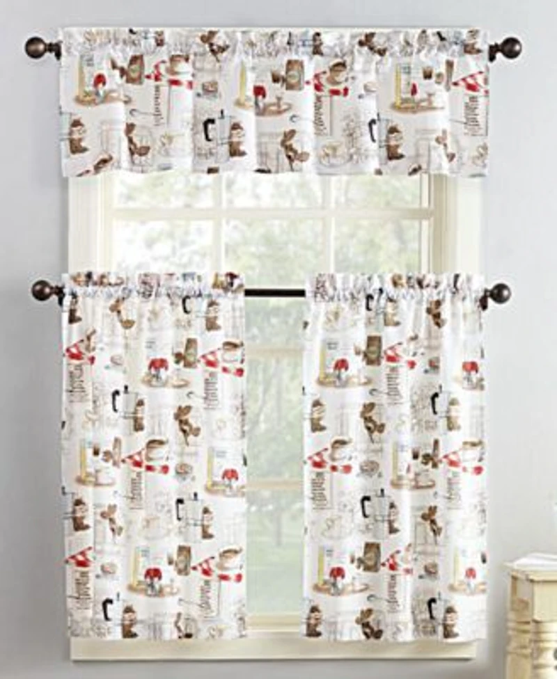 Brew Coffee Shop Semi Sheer Rod Pocket Kitchen Curtain Valance Tiers Set
