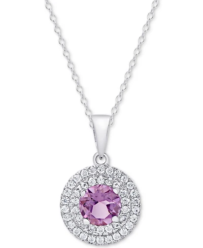 Amethyst (1-1/3 ct. t.w.) & White Topaz (3/8 ct. t.w.) Pendant Necklace in Sterling Silver