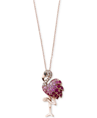 Effy Multi-Gemstone (5/8 ct. t.w.) & Diamond Accent Flamingo Pendant Necklace in 14k Rose Gold