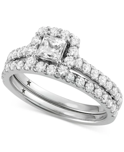 Diamond Princess Cut Halo Bridal Set (1-1/2 ct. t.w.) in 14k White Gold