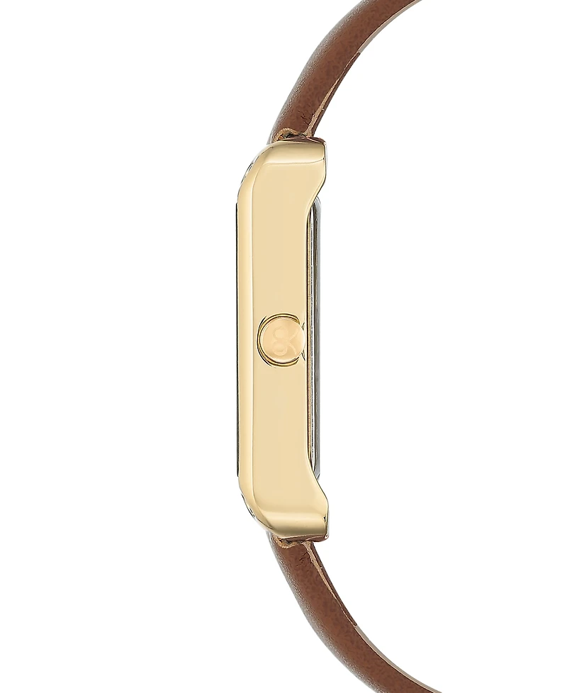 Nine West Women's Gold-Tone and Brown Faux Leather Strap Watch 29mm