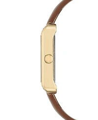 Nine West Women's Gold-Tone and Brown Faux Leather Strap Watch 29mm
