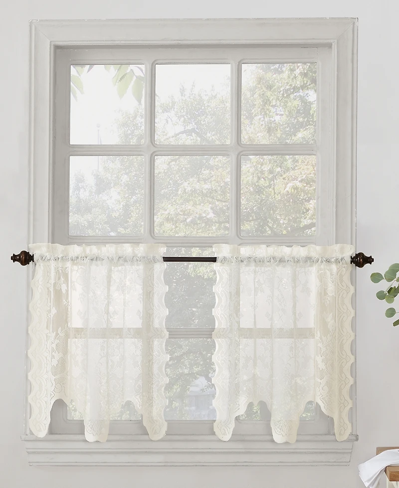 Alison Floral Lace Sheer Rod Pocket Kitchen Curtain Tier Pair