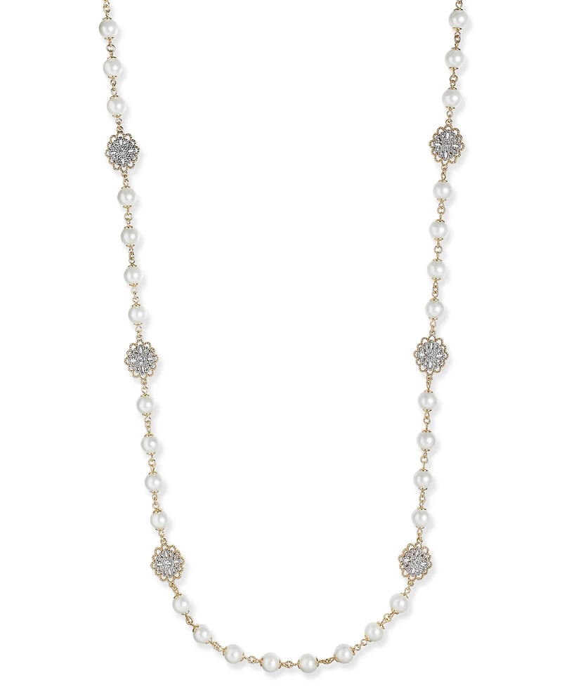 Charter Club Gold-Tone Crystal Filigree & Imitation Pearl Strand Necklace, Created for Macy's