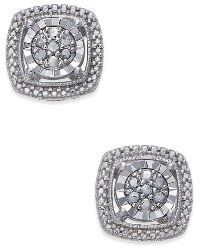 Diamond Cluster Miracle Plate Stud Earrings (1/10 ct. t.w.) in Sterling Silver