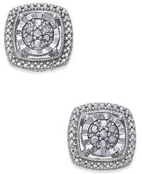 Diamond Cluster Miracle Plate Stud Earrings (1/10 ct. t.w.) in Sterling Silver