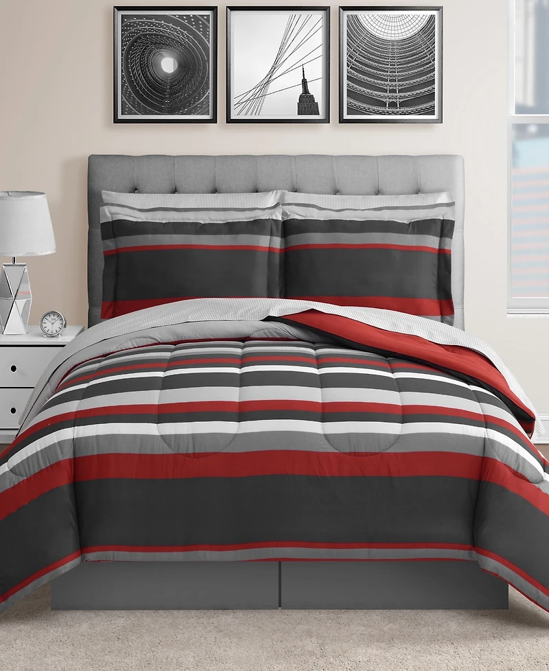 Austin Stripe/Solid Reversible 8 Pc. Comforter Set, Exclusively at Macy's